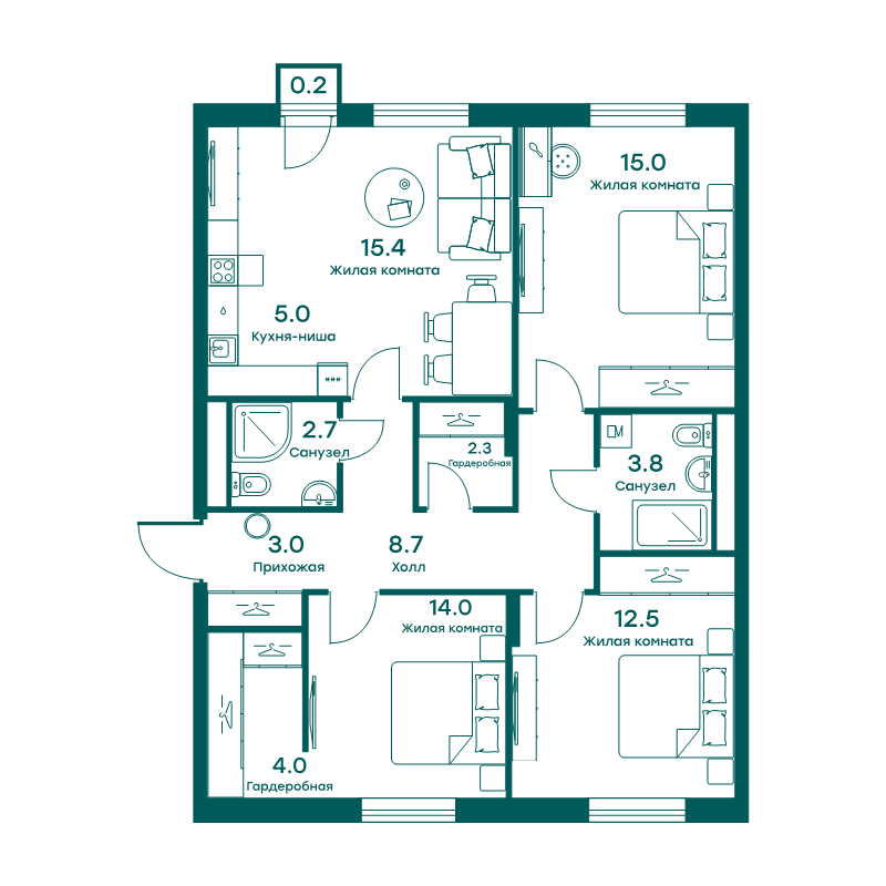 4 ккв (Евро) 82,7 м²