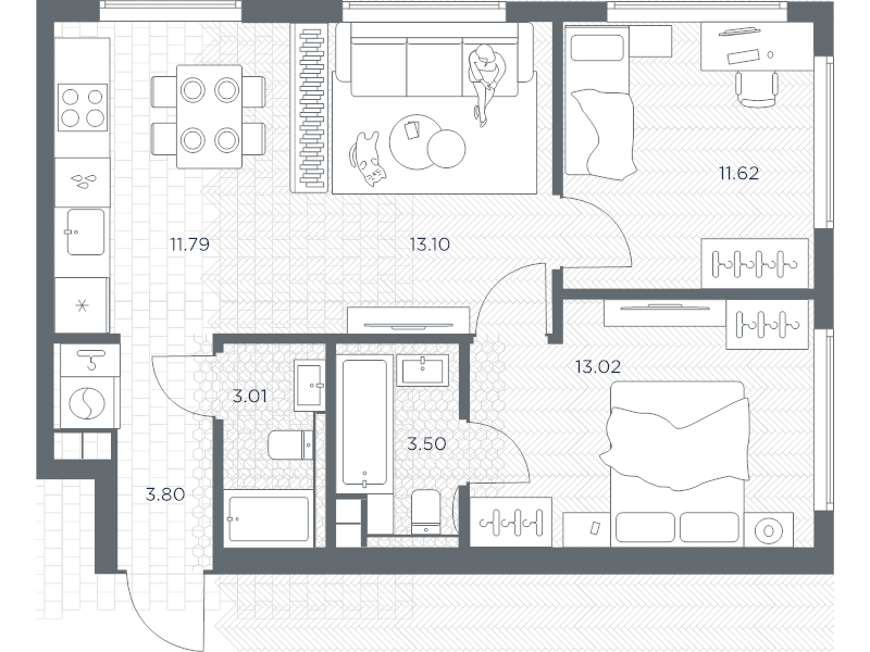3 ккв (Евро) 59,8 м²