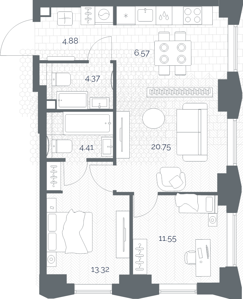 3 ккв (Евро) 65,9 м²