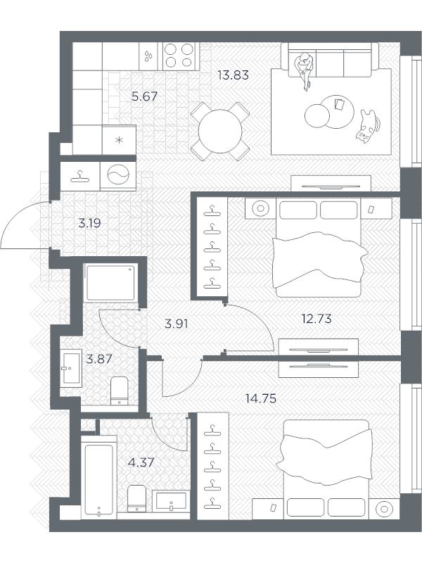 3 ккв (Евро) 62,3 м²