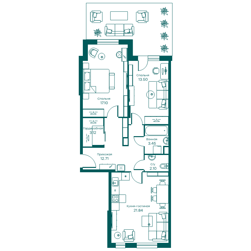 3 ккв (Евро) 73,8 м²