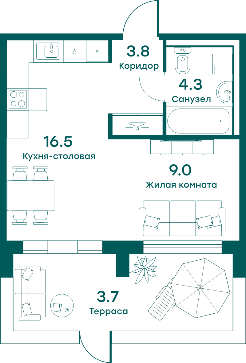 Студия 37,3 м²