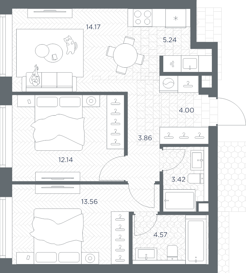 3 ккв (Евро) 61 м²