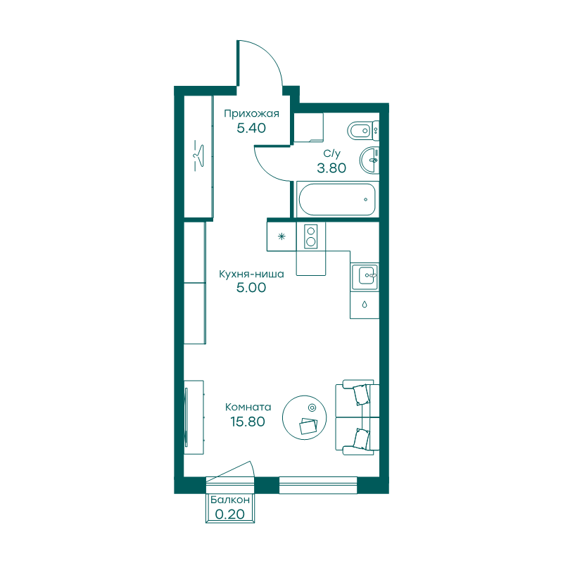 Студия 30,2 м²