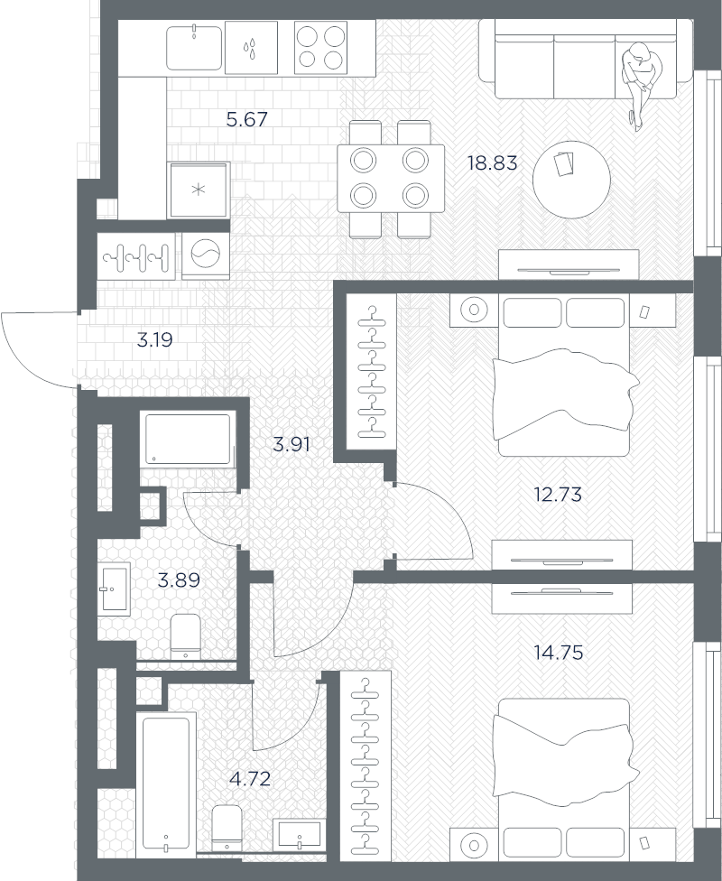 3 ккв (Евро) 62,7 м²