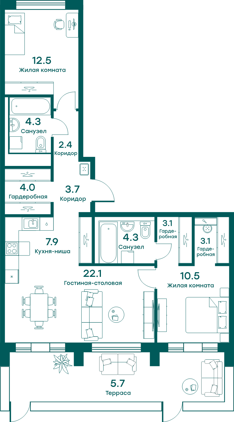 3 ккв (Евро) 83,6 м²
