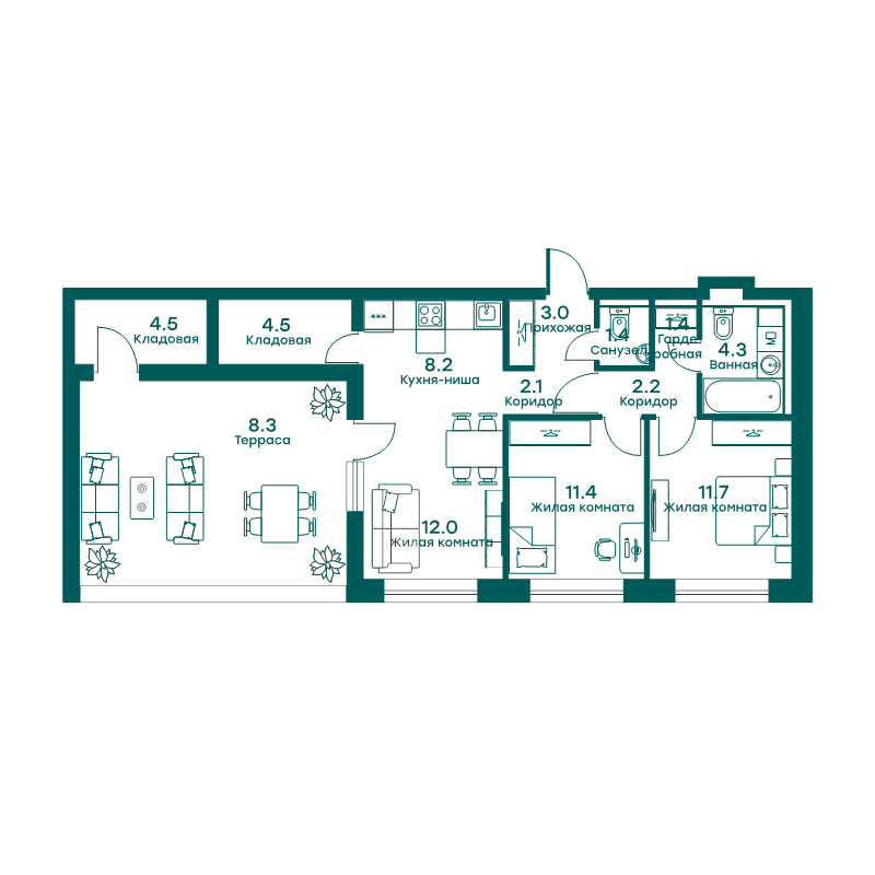3 ккв (Евро) 75 м²