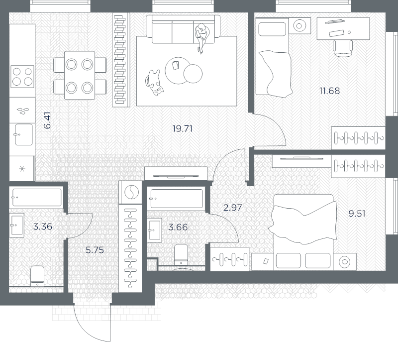 3 ккв (Евро) 63,1 м²