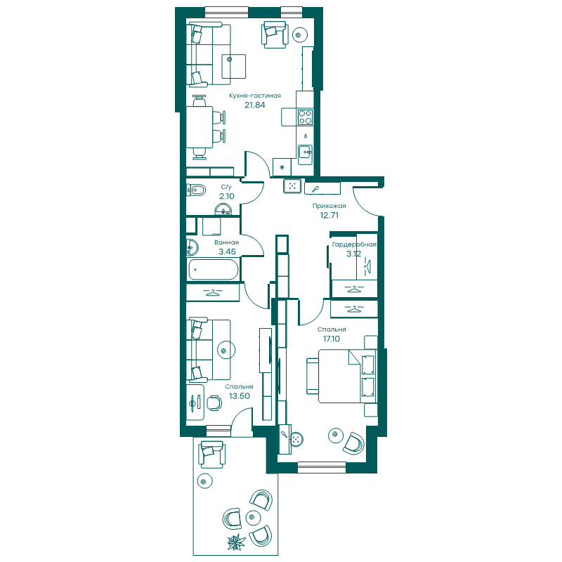 3 ккв (Евро) 73,8 м²
