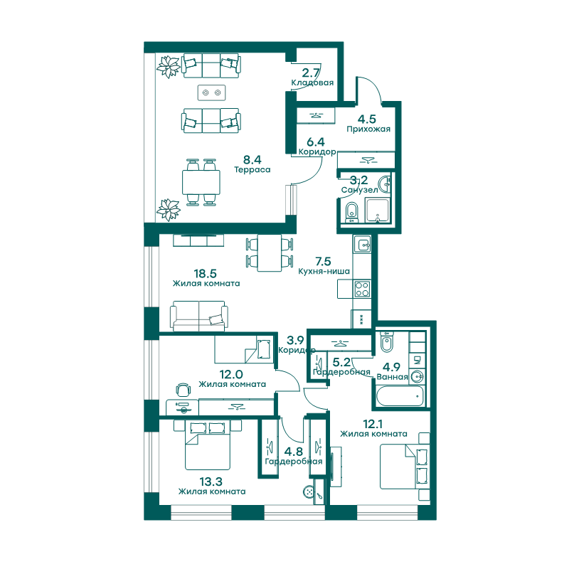 4 ккв (Евро) 107,4 м²