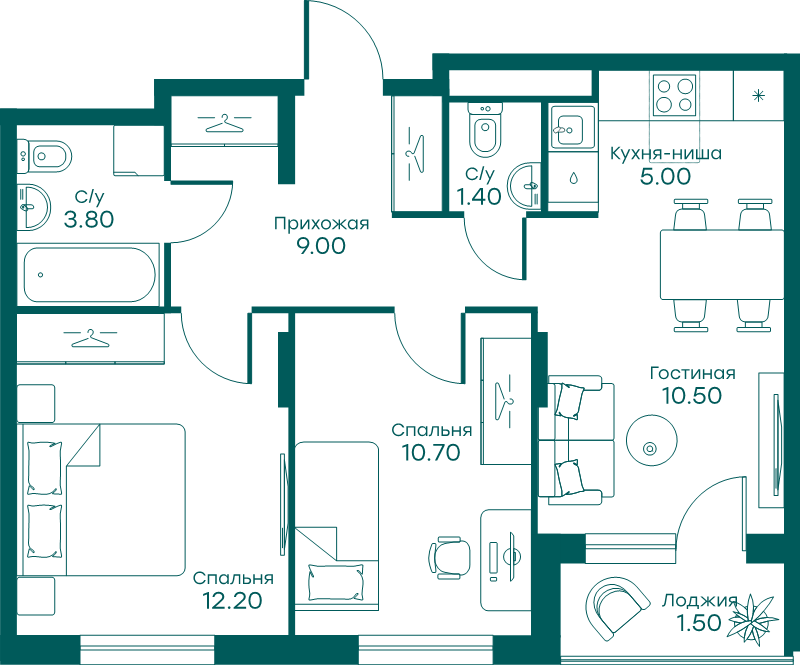 3 ккв (Евро) 53,4 м²