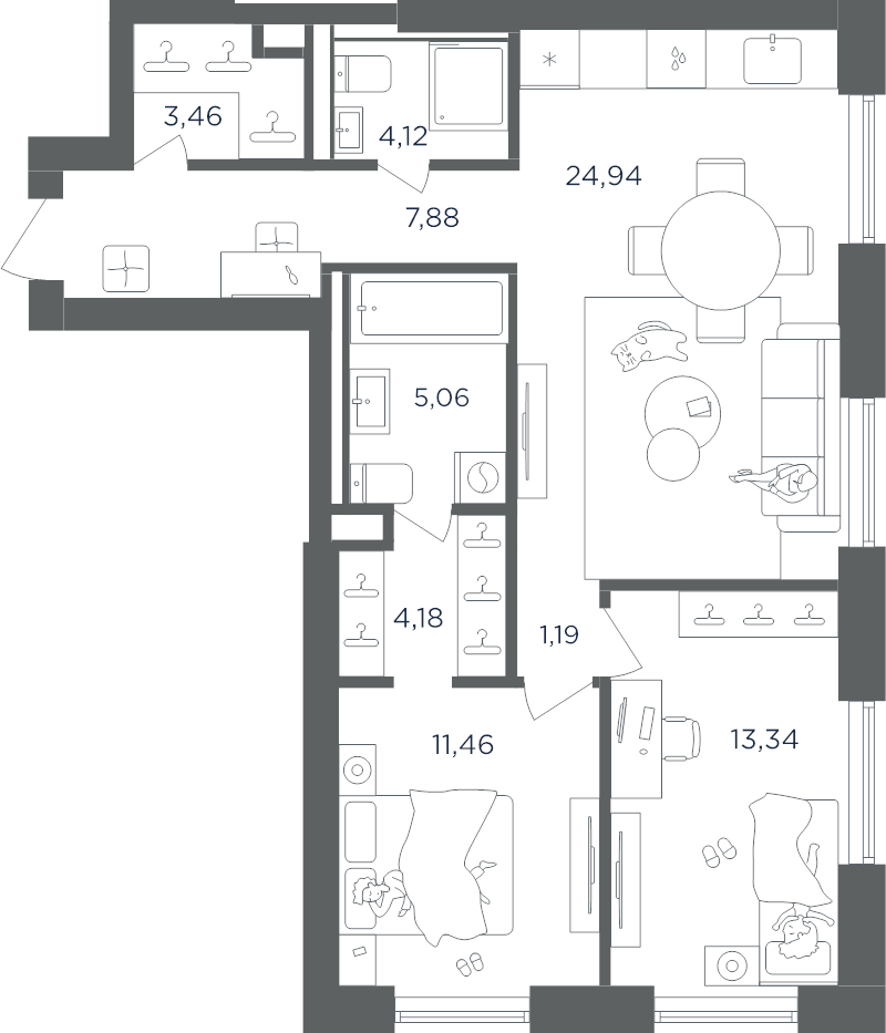 3 ккв (Евро) 75,6 м²