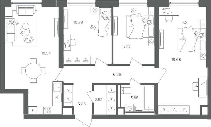 4 ккв (Евро) 74 м²