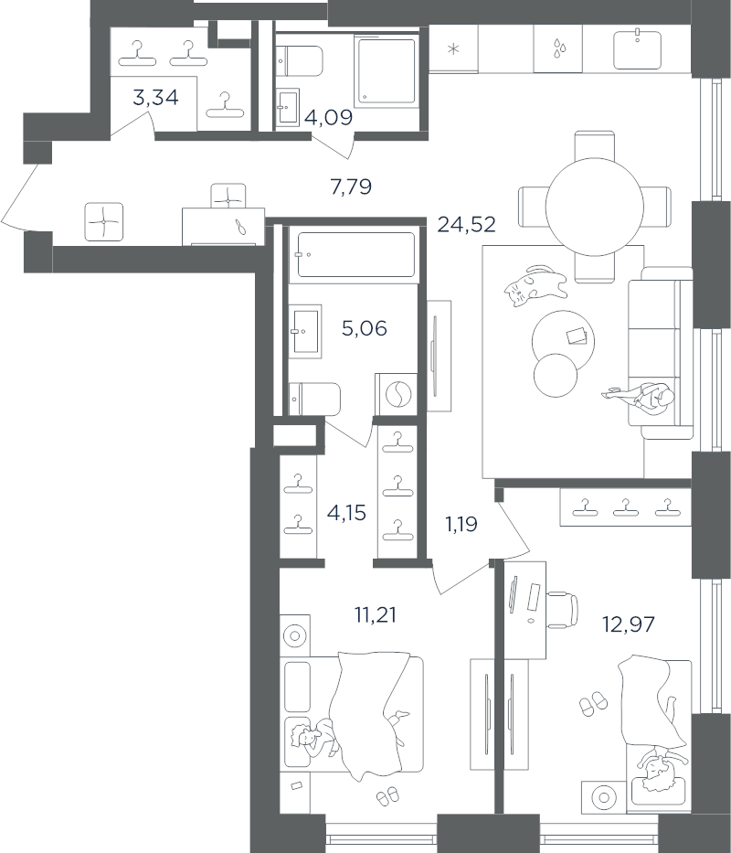 3 ккв (Евро) 74,3 м²