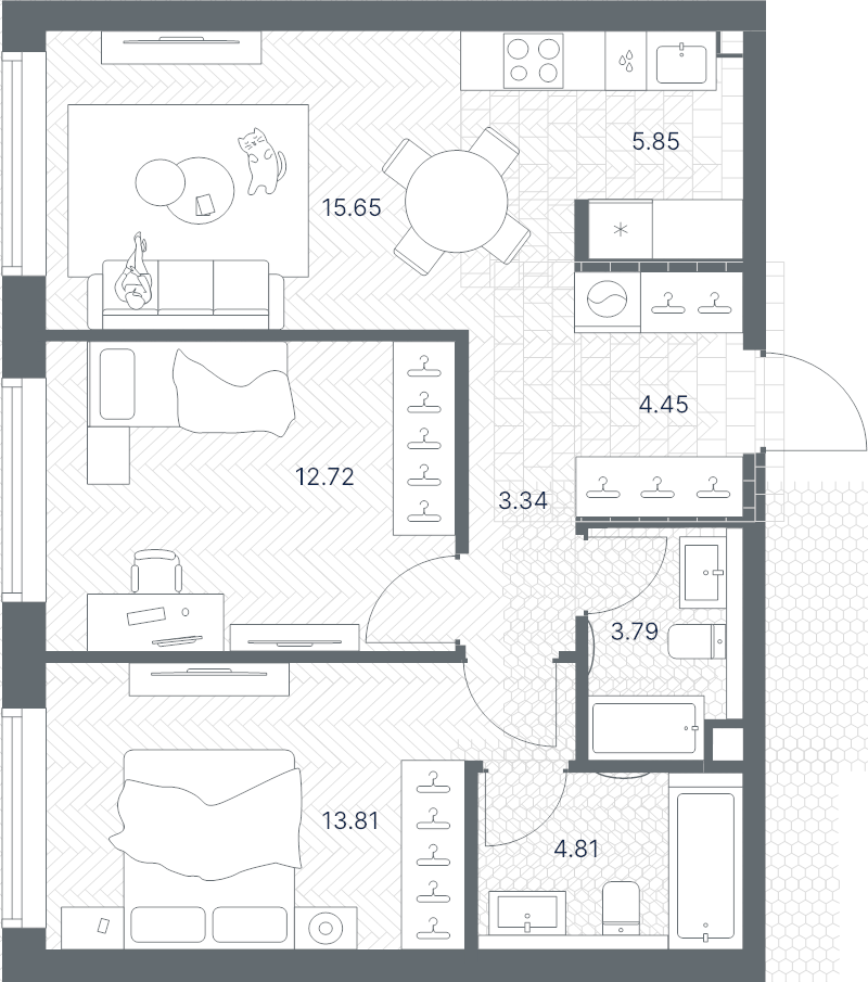 3 ккв (Евро) 64,4 м²