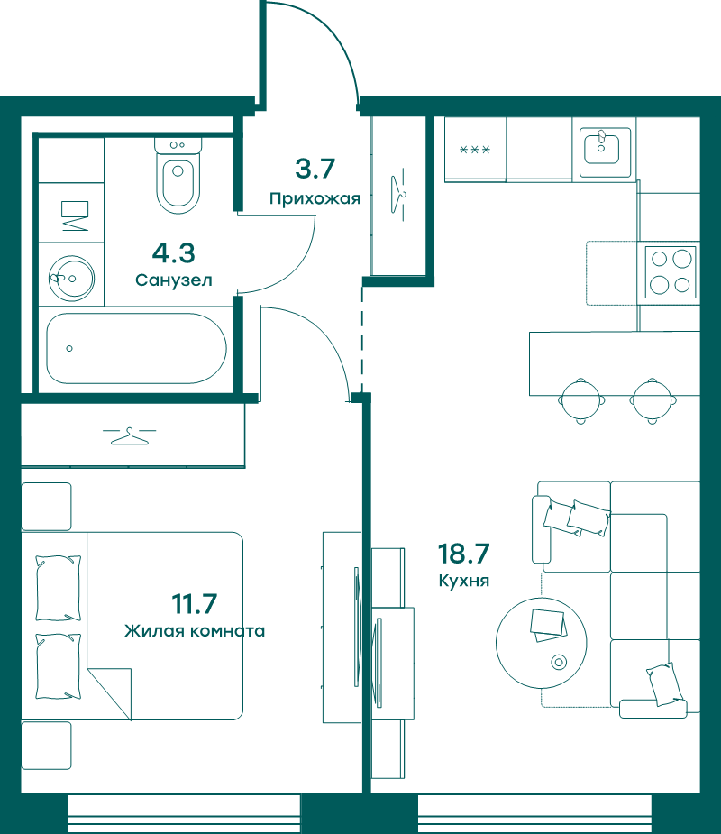 2 ккв (Евро) 38,4 м²