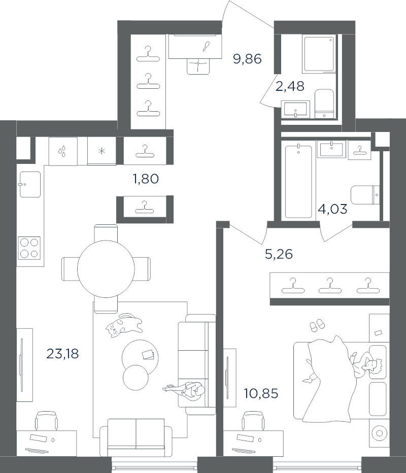 2 ккв (Евро) 57,5 м²