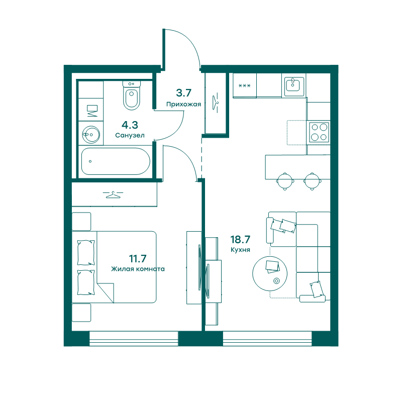 2 ккв (Евро) 38,4 м²