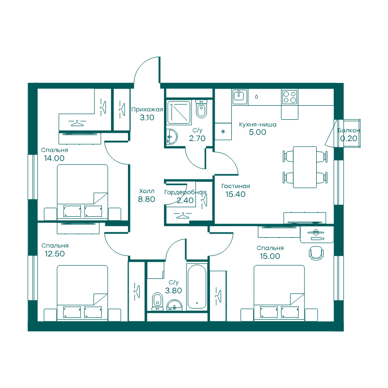 4 ккв (Евро) 81 м²