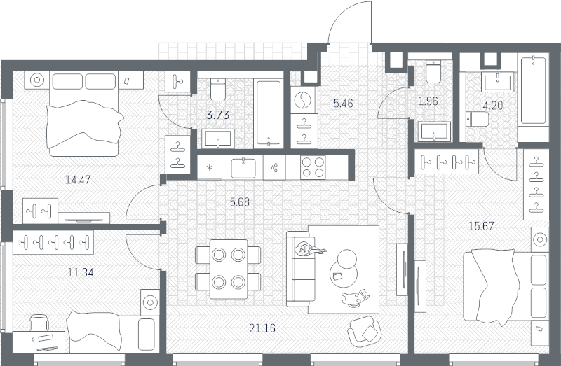4 ккв (Евро) 83,7 м²