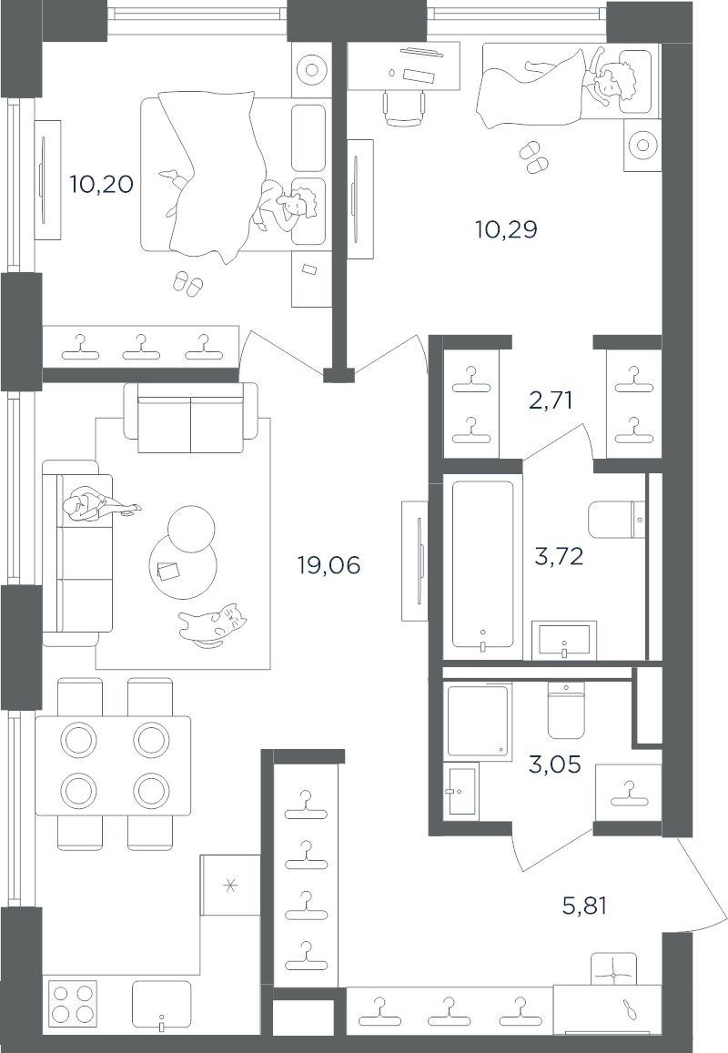 3 ккв (Евро) 54,8 м²