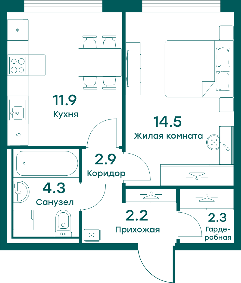 1 ккв 38,1 м²