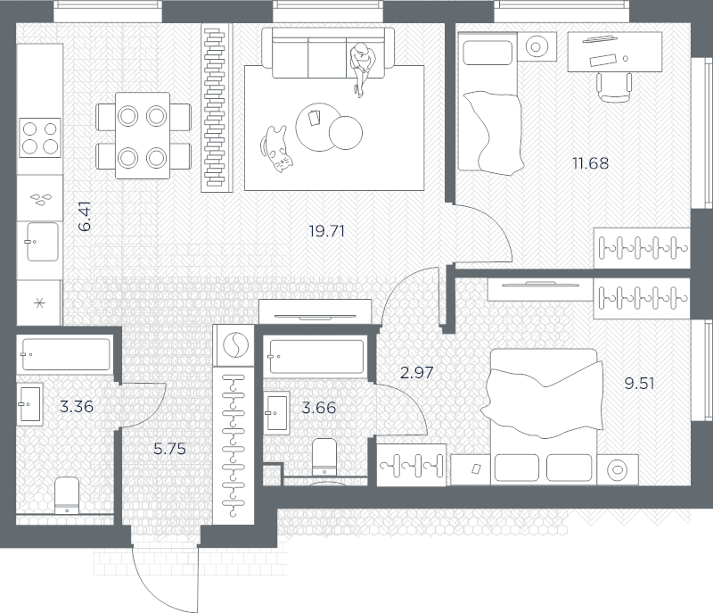 3 ккв (Евро) 63,1 м²