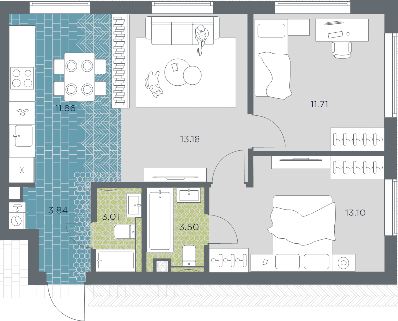 3 ккв (Евро) 60,2 м²