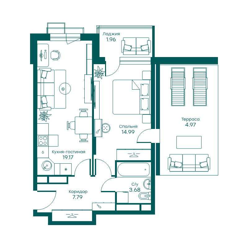 2 ккв (Евро) 52,5 м²