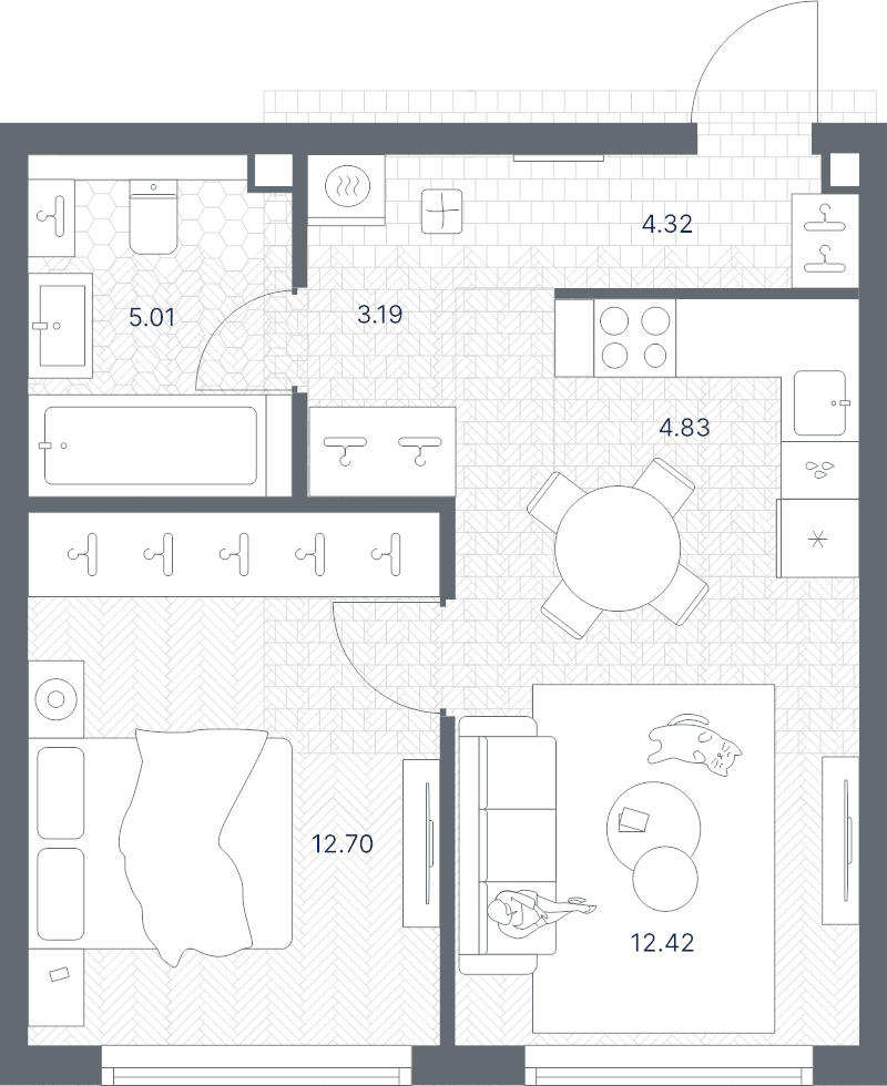 2 ккв (Евро) 42,5 м²