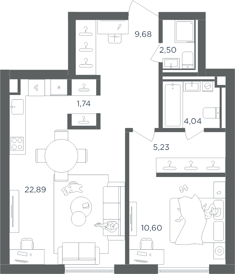 2 ккв (Евро) 56,7 м²