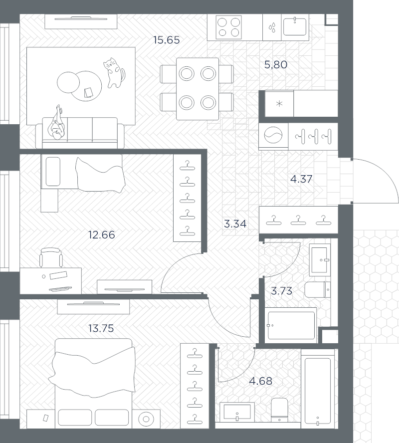 3 ккв (Евро) 64 м²