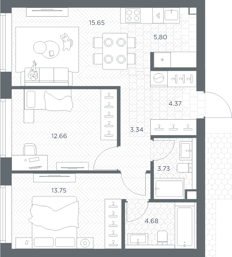 3 ккв (Евро) 64 м²
