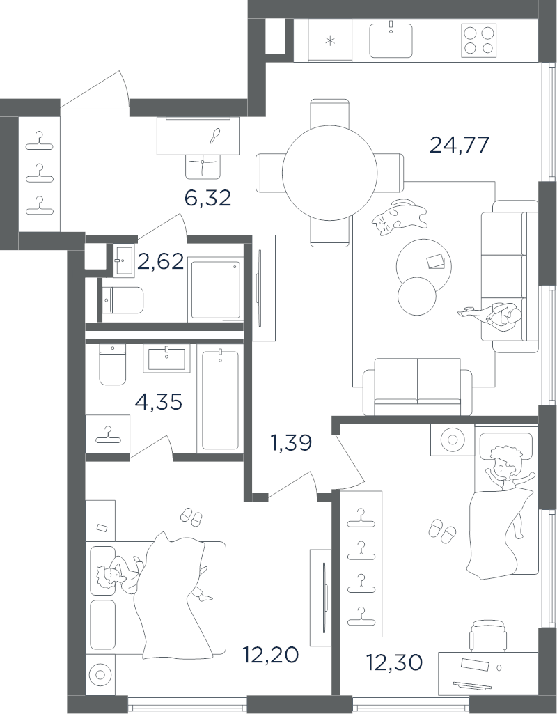 3 ккв (Евро) 64 м²