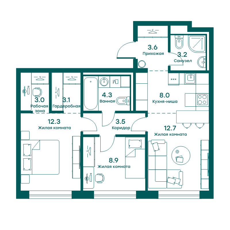 3 ккв (Евро) 62,6 м²