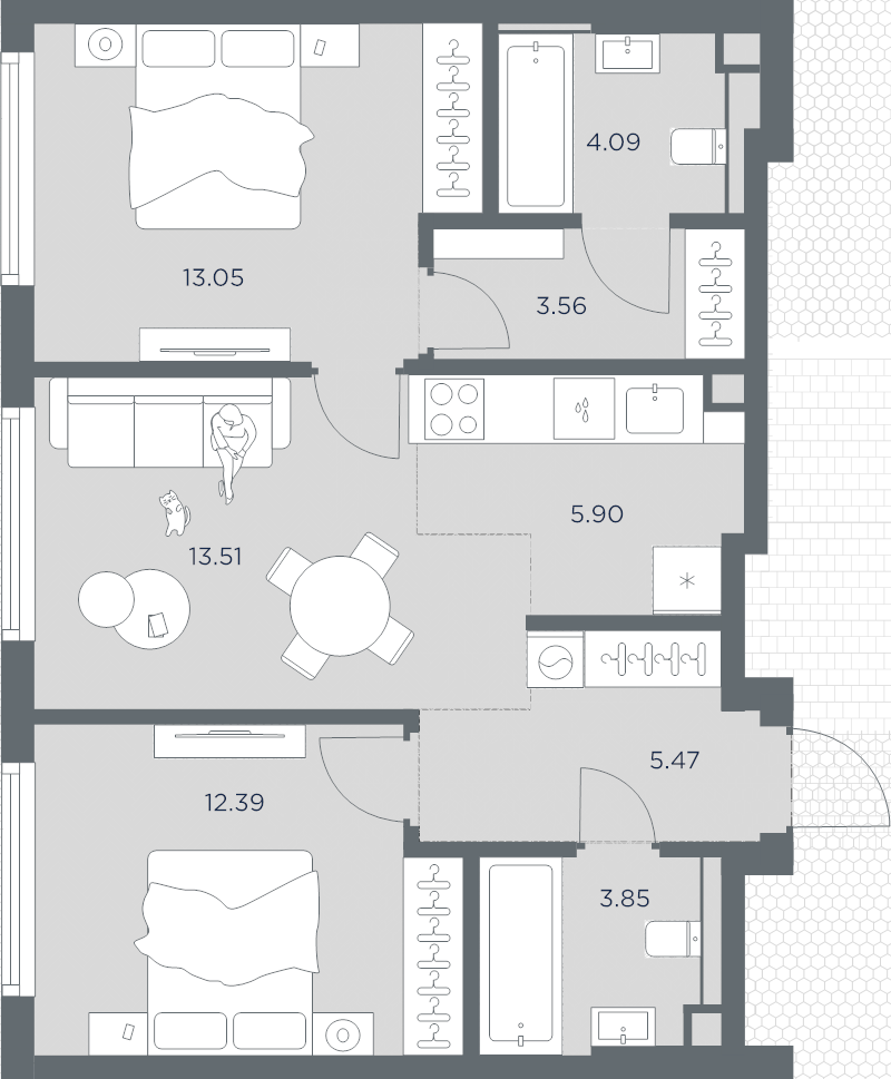 3 ккв (Евро) 61,8 м²