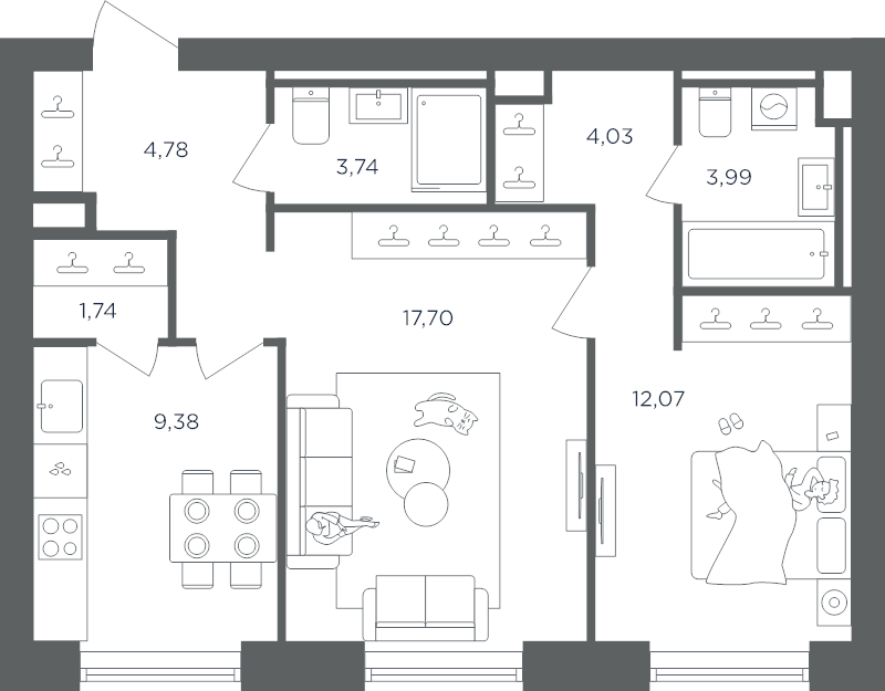 2 ккв 57,4 м²