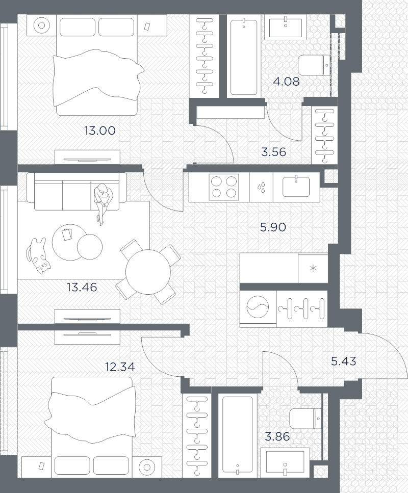 3 ккв (Евро) 61,7 м²
