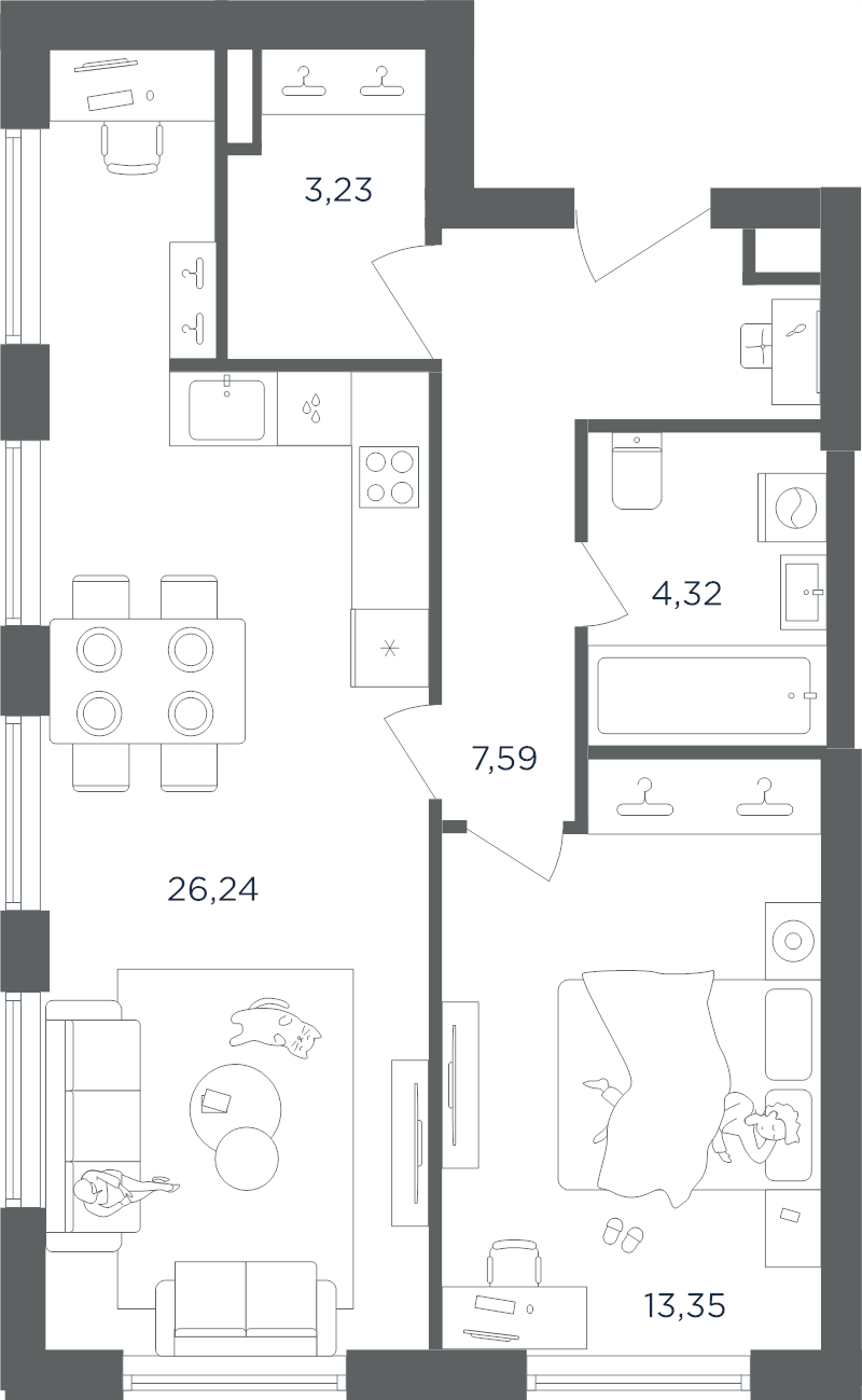 2 ккв (Евро) 54,7 м²
