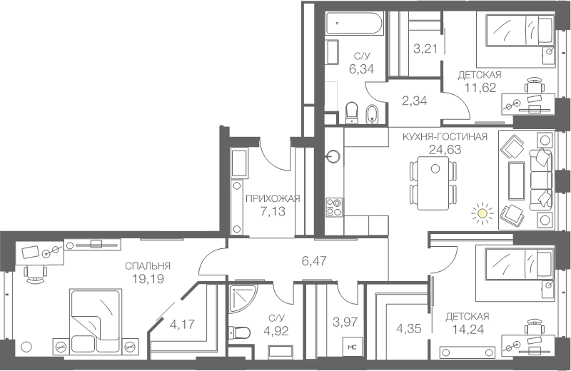 4 ккв (Евро) 112,8 м²