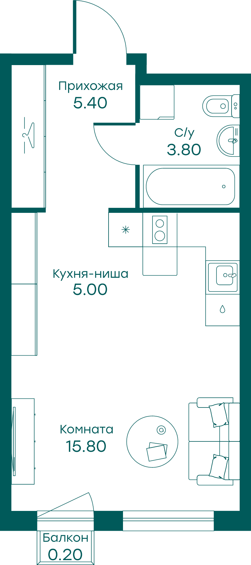 Студия 30 м²
