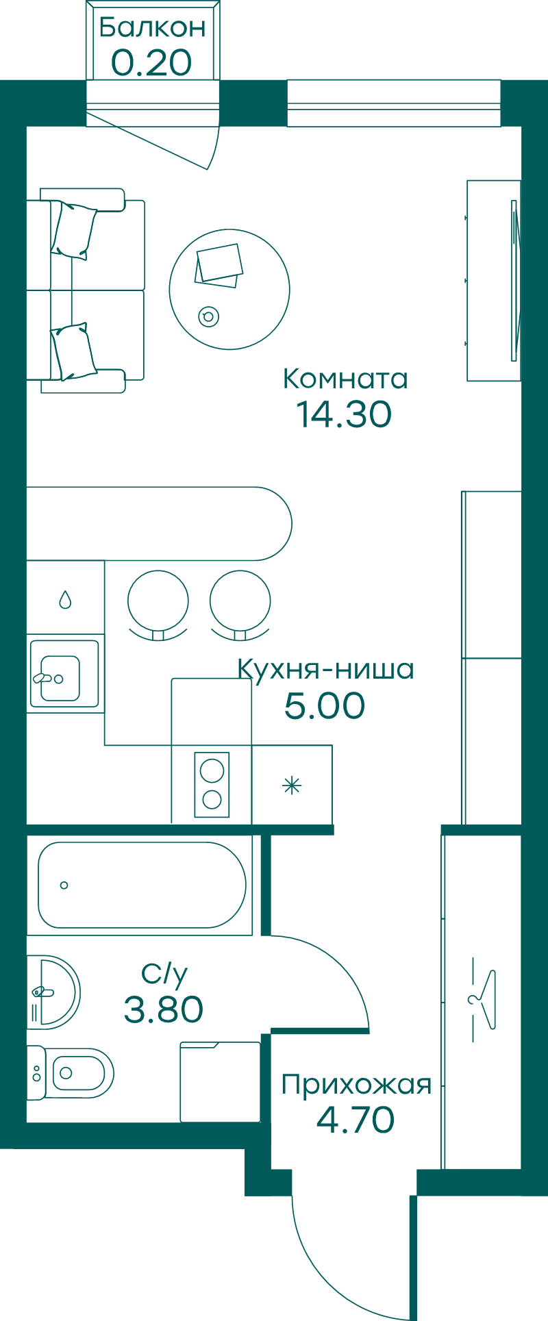 Студия 27,6 м²