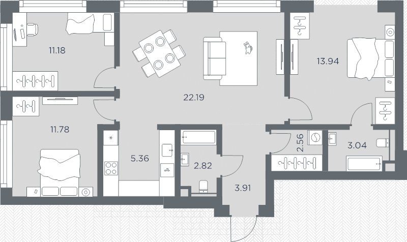 4 ккв (Евро) 76,8 м²