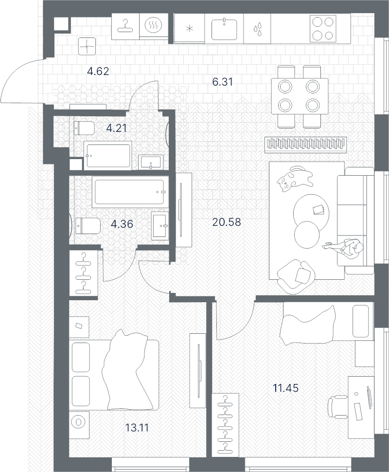 3 ккв (Евро) 64,6 м²
