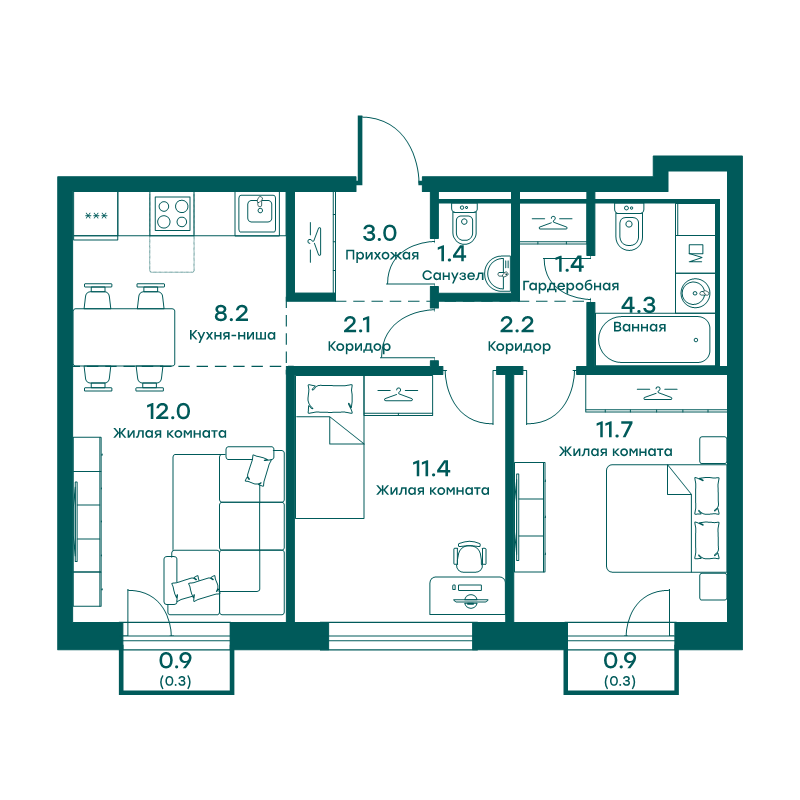 3 ккв (Евро) 58,3 м²