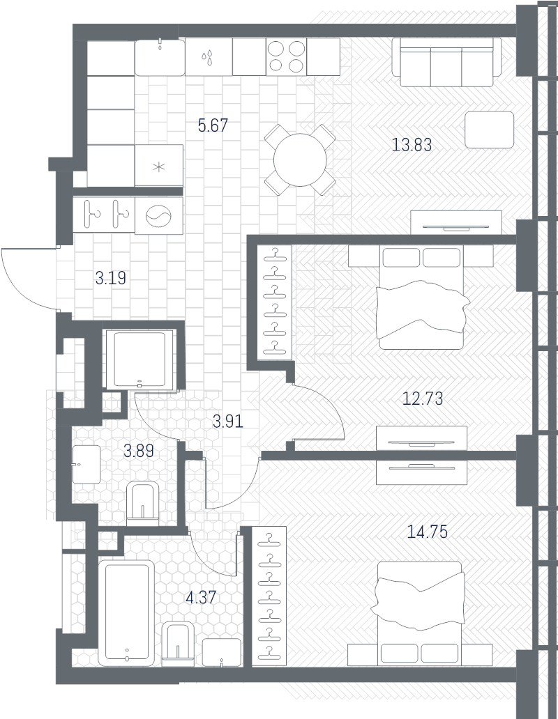 3 ккв (Евро) 62,3 м²