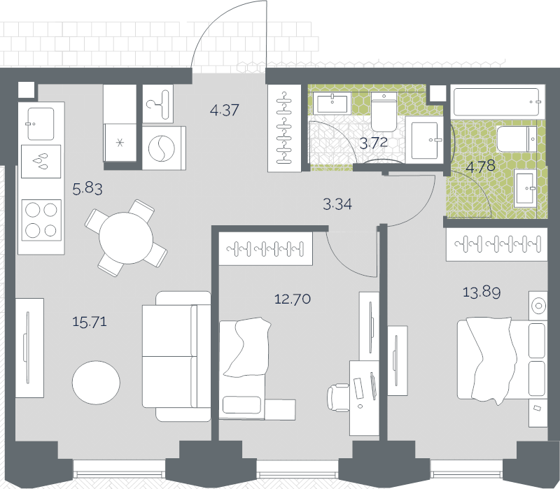 3 ккв (Евро) 64,3 м²