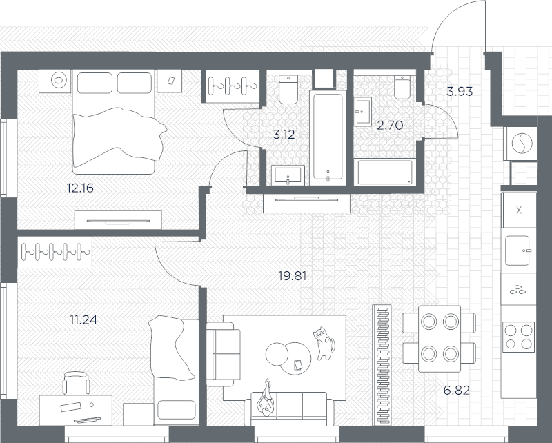 3 ккв (Евро) 59,8 м²