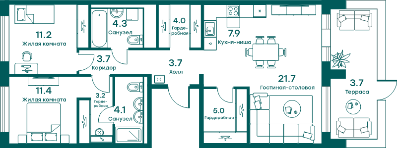 3 ккв (Евро) 83,9 м²