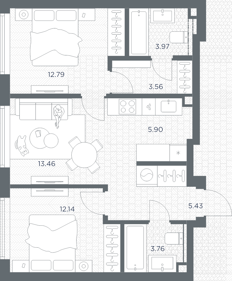 3 ккв (Евро) 61 м²